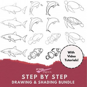Step by Step Drawing Tutorials BUNDLE- Art Worksheets & Videos