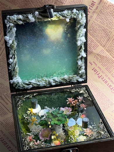 Whimsical Woodland Butterfly Rotating Music Box, Moss & Flower Quicksand Diorama, Magical Cottagecore Gift - Etsy