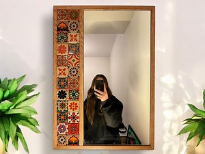 Handmade Turkish Ceramic Tile Mirror – Rustic Oak Wood Frame Wall Decor (5 Sizes),christmas Gift for Her - Etsy