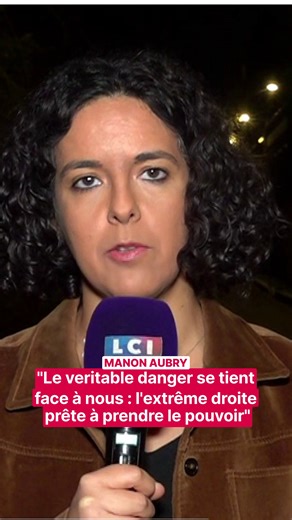 "Le danger se tient face à nous, l'extrême droite prête à prendre le pouvoir", Manon Aubry, députée européenne La France insoumise. L'eurodéputée a "le sentiment depuis 15 jours que l'on vit à front renversé". | TF1 INFO