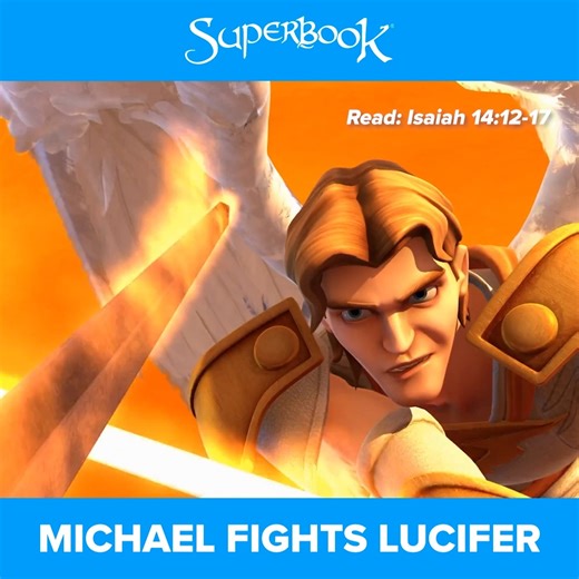 Watch the battle between Michael and Lucifer! Who do you think will win? 😯⚔️💪🏽 . . . . . SUPERBOOK Bringing Bible Stories and Jesus' love to kids everywhere Series App Academy Outreach | Superbook