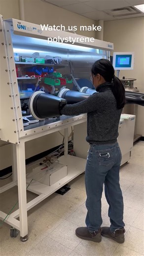 See the process of how we take styrene to make the polymer and then turn it into a polystyrene film 😁#chemistry #cornelluniversity #womeninstem #reseach #graduateschool #sustainability #scienceexperiments