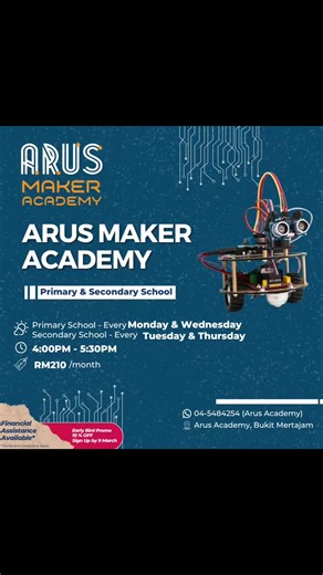 📣 Calling all young innovators! 🚀 Are you ready to build, create & innovate? 🔧 ✨ The Maker Academy & Maker Club by Arus Academy are back in 2025—designed for kids (ages 10-16) who love to tinker, code, and bring ideas to life! These hands-on STEM programs help kids think critically, solve problems, and create amazing projects while having fun. 🌟 What will your child master? ✅ Problem-solving & critical thinking ✅ Coding & programming (Scratch, micro:bit, CircuitPython) ✅ Presentation skills