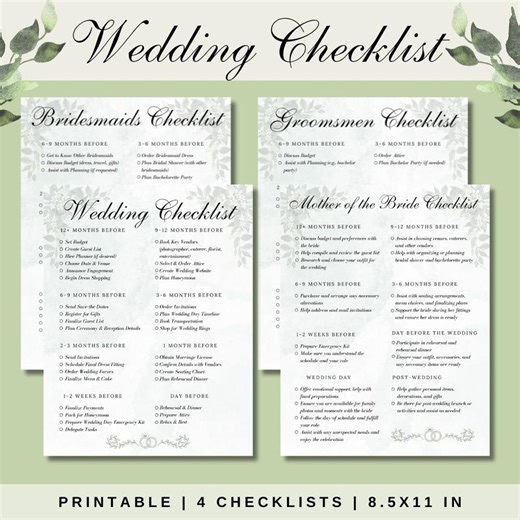 Wedding Planning Checklist Bundle, Printable Wedding Party Duties, Bridesmaid, Groomsmen, Mother of the Bride To-do List, Wedding Timeline - Etsy