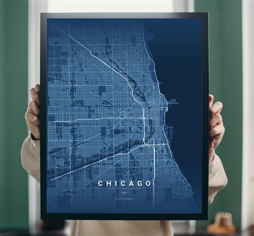 Chicago Map Print | Blueprint City Map Poster | Digital Download | Chicago Illinois Wall Art | Printable - Etsy