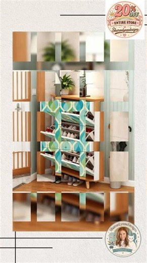 Entryway Shoe Cabinet – Blue & Green Mid-Century Modern Storage Organizer