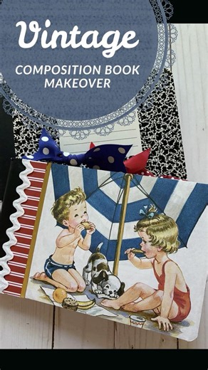 Vintage Summer Composition Book Journal Makeover #craftygiveaway #littlegoldenbook #shorts