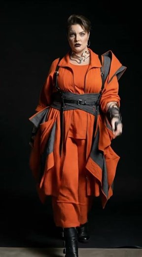 Avant-Garde Layered Set in Embercore Orange with Sculptural Harness