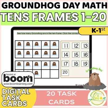 Groundhog Day Math Ten frames to 20 Digital Boom™ Cards