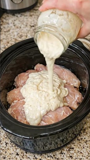 🍗🧀 Slow Cooker Creamy Alfredo Chicken (3-Ingredient Dinner) #chickenrecipes
