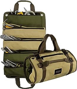 Tool Roll Organizer, Roll Up Tool Bag With Detachable Pouches, Heavy Duty Tool Organizers With 6 Tool Pouches - Tool Roll Pouch For Mechanic, Electrician & Hobbyist (Khaki+Green)