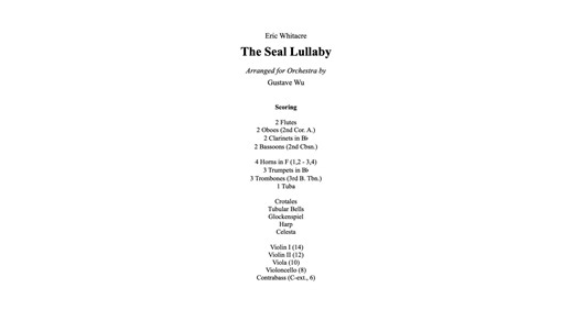 【总谱】The Seal Lullaby (Arranged for Orchestra)