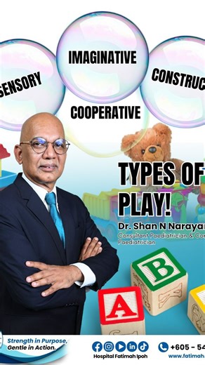 🧸 Types of Play by Dr. Shan Play isn’t just fun — it’s how children learn, grow, and connect at every stage! 💡 👶 Sensory Play – Helps infants explore the world through touch, sound, and sight. 🧩 Constructive Play – Encourages toddlers to build, stack, and solve simple challenges. 🎭 Imaginative Play – Sparks creativity in preschoolers as they role-play and dream. 🤝 Cooperative Play – Teaches teens teamwork, communication, and empathy. ✨ Every stage of play supports your child’s development 