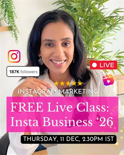Aanvi | Instagram Growth & Business Coach on Instagram: "🔥FREE INSTAGRAM LIVE CLASS 🔥 ⏰🗓️ Tomorrow, Thursday, 11th December 🇮🇳 India — 2:30 PM 🇸🇬 Singapore — 5:00 PM 🇦🇪 Dubai — 1:00 PM 🇦🇺 Sydney — 8:30 PM 🇨🇦 Toronto — 4:00 AM 🇺🇸 California — 1:00 AM 🇿🇦 South Africa — 11:00 AM 🇬🇧 London — 9:00 AM 🇬🇷 Athens — 11:00 AM ▪️ WHAT TO EXP