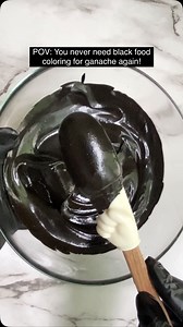 Want deep black ganache without food coloring or stained teeth? Here’s how to do it with black cocoa powder…no artificial dyes needed! 🖤Mix into ready-made ganache: Warm your ganache in 5-second bursts until it’s slightly loose (don’t skip this step, but be careful not to overheat, or it may split! ) Once warmed, blend in black cocoa powder and let it stabilize at room temp for the deepest color. 🖤Infuse your cream: Stir black cocoa powder into your cream before heating , then make ganache as 