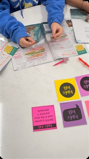 Joanne Miller on Instagram: "Here is another example of using Table Talk this week. Listen in on these discussions! These conversations have grown so much this year! Student led discussions have transformed my teaching! I am impressed every time we use these cards! Students take ownership and are more engaged when they lead and have to do the work. They ask me if we haven’t used them in a while to take them out! 🙌 I put a few cards down and they each took a turn picking one up and posing the qu