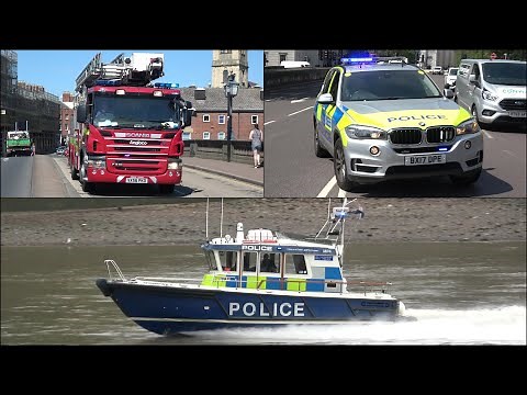 Police and rescue boats responding with siren and lights + Fire Engines, Police Cars & Ambulances
