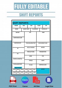 Editable Shift Report Template – PDF & Canva A4/legal Size Nurse Handover Sheet - Etsy