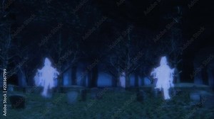 Floating Ghosts on a Graveyard Animation