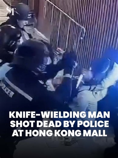 A man who held a female passer-by at knifepoint at a mall in Hong Kong was shot dead by the police. He had stolen the meat cleaver from a nearby store. #Hongkong