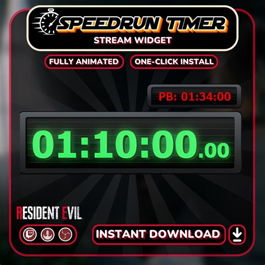 Speedrun Timer Widget - Saves Session Data - Animated Resident Evil Style With Chat Commands & Permissions - Etsy