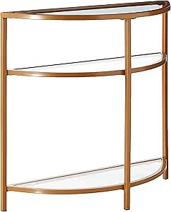 HomePop Home Decor | Kaufmann Collection Modern Glass Half Moon Accent Table | Accent Table for Display & Storage for Entry Way & Living Room (Gold)