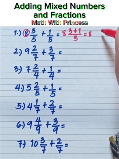 6.3K views · 57 reactions | Adding Mixed Numbers and Fractions #mathwithprincess #mathviralvideo #mathreviw #mathviral #math #mathematics #learningisfun | Math with Princess | Facebook