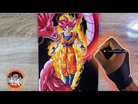 How to Draw Goku Super Saiyan God [Full Body] with Shenron 💥