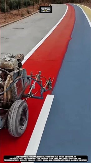 Painting colorful lane markings on road using Work tool Line Striping Machine #tool #worktool