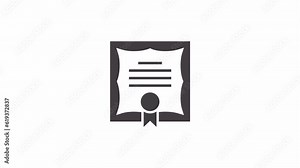 Diploma or certificate. Vector icon animation. The background is entirely transparent. It can be used in the desired color background or on another video.