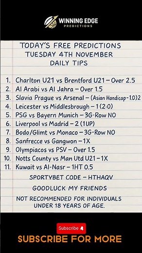 TODAY’S FOOTBALL PREDICTIONS 04/11/2025 | SOCCER TIPS | DAILY BETTING PREDICTIONS