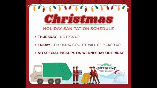 Weekly Update from Mayor Kasey Griffin! 🗑️Holiday Sanitation Schedule 🥫Help Feed a Senior | City of Heber Springs, Arkansas