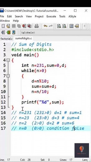 Program to find sum of digits of a number in C