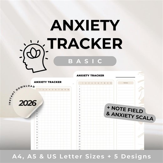 Anxiety Tracker Printable, Mental Health Journal, Daily Mood Log (A4, A5, US Letter) - Etsy