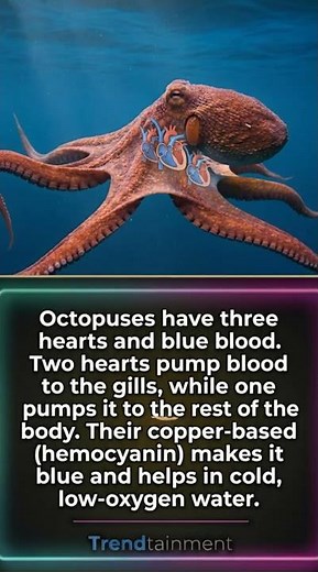 3 hearts pumping blue blood octopus anatomy #educational #octopus #facts