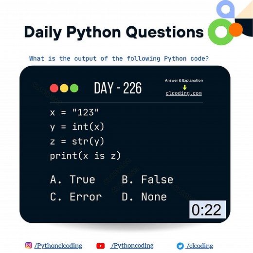 5 comments | Python Coding challenge - Day 226 | What is the output of the following Python Code? | Python Coding | Facebook