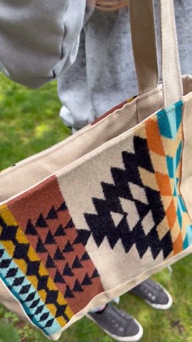 PNW Wool and Waxed Canvas Tote Bag Made With Pendleton Fabric Rancho Arroyo Southwest Pattern Teal Orange Portland OR Fabric - Etsy