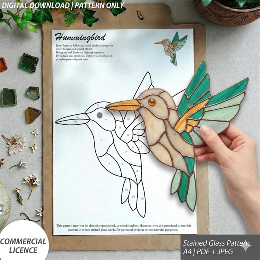 Hummingbird Stained Glass Pattern PDF JPG - Etsy