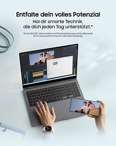 Hol dir smarte Technik, die dich jeden Tag unterstützt.* *Nur bis 18.8.2025. Aktionsmodelle und Teilnahmebedingungen auf der Aktionsseite. Nur im Samsung Online Shop und in der Samsung Shop App. | Samsung