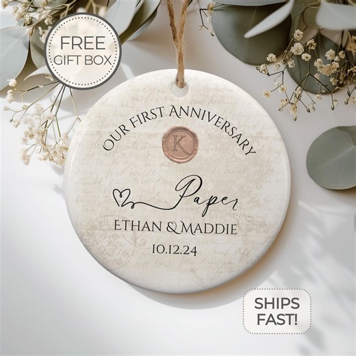 Personalized First Anniversary Ornament Paper Wedding Anniversary Gift One Year Anniversary Ceramic Ornament 1st Year Gift for Husband Wife - Etsy