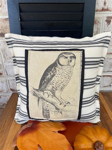 Owl Pillow, Owl Throw Pillow, Black Owl Pillow, Black and White Owl Print, Farmhouse Owl Throw Pillow, Farmhouse Fall Decor, Owl Lover Gift - Etsy