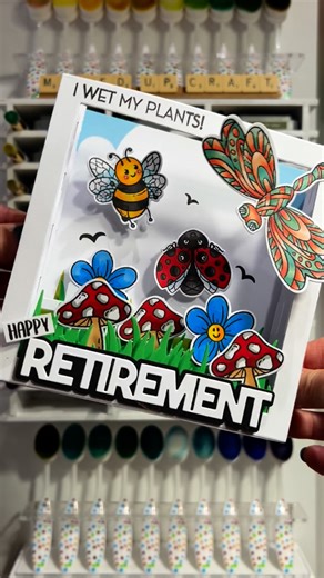 Sam Calcott UK-Mixed Up Craft on Instagram: "I Wet my Plants! 🤣 I made this fun interactive Diorama card and used some nail art spinners to make the bee and ladybug spin! You can find my YT Live over on my Mucers Assemble YouTube channel or copy the link below. https://www.youtube.com/live/C2qDyq3Jh_o?si=ByB7ediewhXK4Lon #Dioramacard #spinnercards #cardmaking #madetosurprise #papercraft #mixedupcraft #retirement #retirementcard"