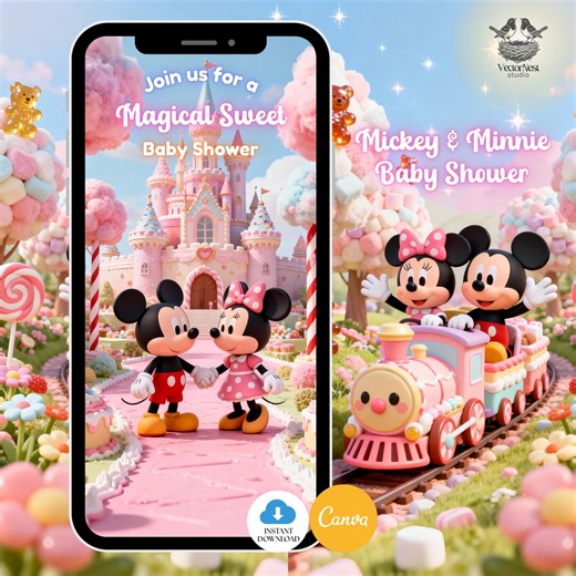 Mickey and Minnie Candyland Baby Shower Video Invitation Magical Sweet Celebration Digital Editable Template - Etsy Australia