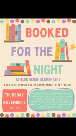 We have one more week until our literacy evening : Booked for the Night! We hope to see you all there. | Blue Heron Aviators