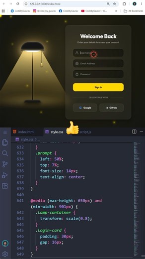 Lamp Login Form Animation 💡 | HTML CSS JavaScript #shorts #html #css #javascript