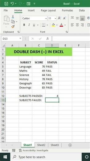 USING DOUBLE DASH IN EXCEL #excelshorts #doubledash #tutorials