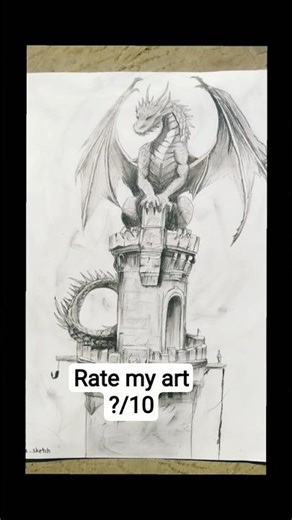 Support 14 years old artist. Shading a dragon on ancient tower.