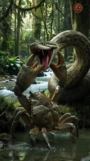 Colossal Crab vs Python fighting #viralvideo #animals