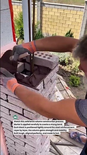 Strong Brick Column Build Technique! #construction #masonry #brickwork