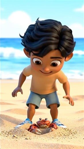 Beach Surprise! Dancing Crab vs Little Boy 😆🌊 #kidsshorts #crab #beach #crabdance #sand #sea